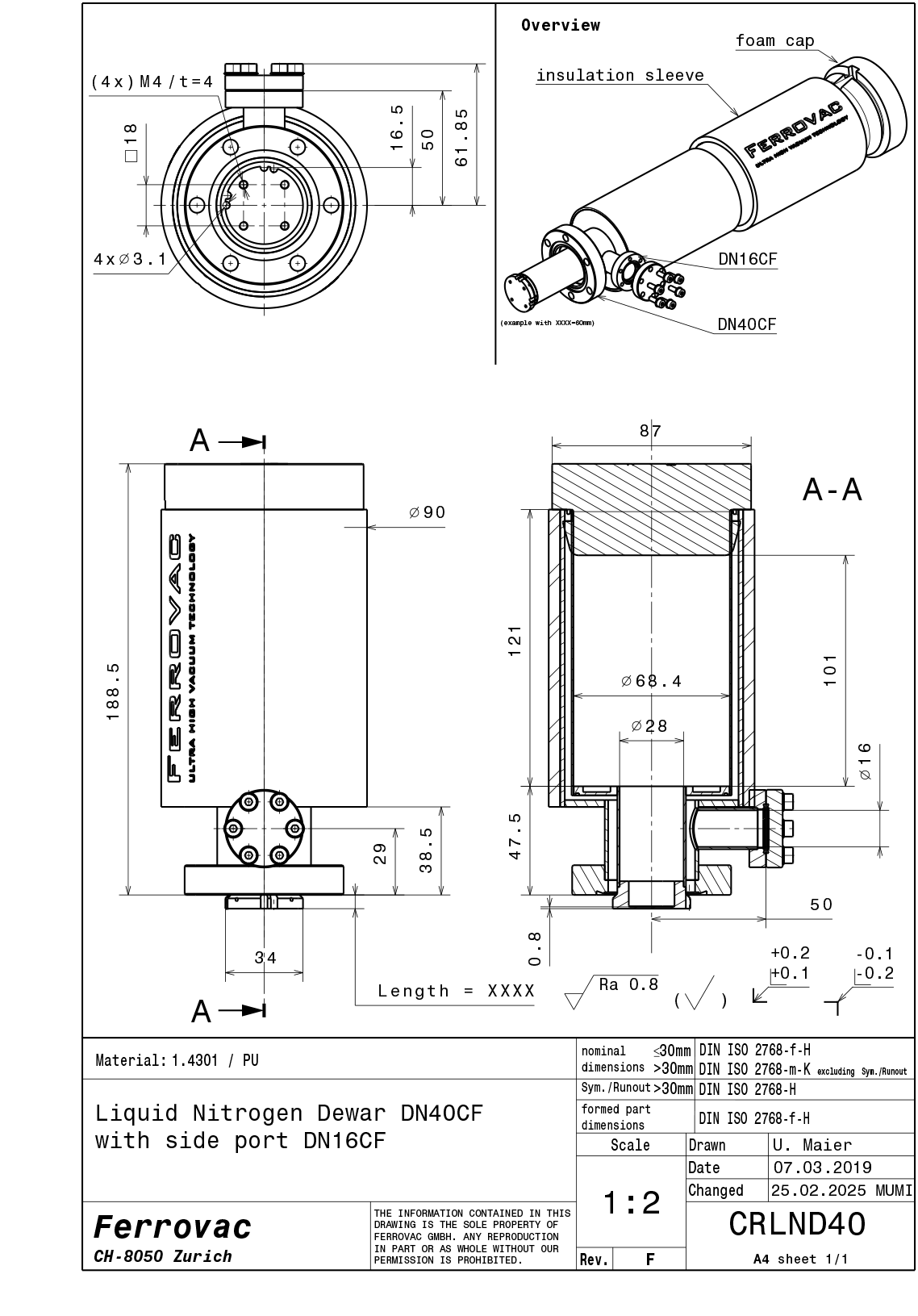 Liquid Nitrogen Dewar and Cold Trap for Ultra-High Vacuum (UHV)