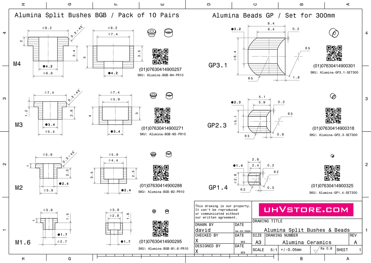 Alumina Split Bushes BGB Al₂O₃ 99.5% / Pack of 10 Pairs