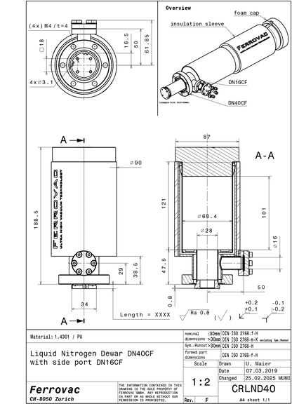 Liquid Nitrogen Dewar and Cold Trap for Ultra-High Vacuum (UHV)