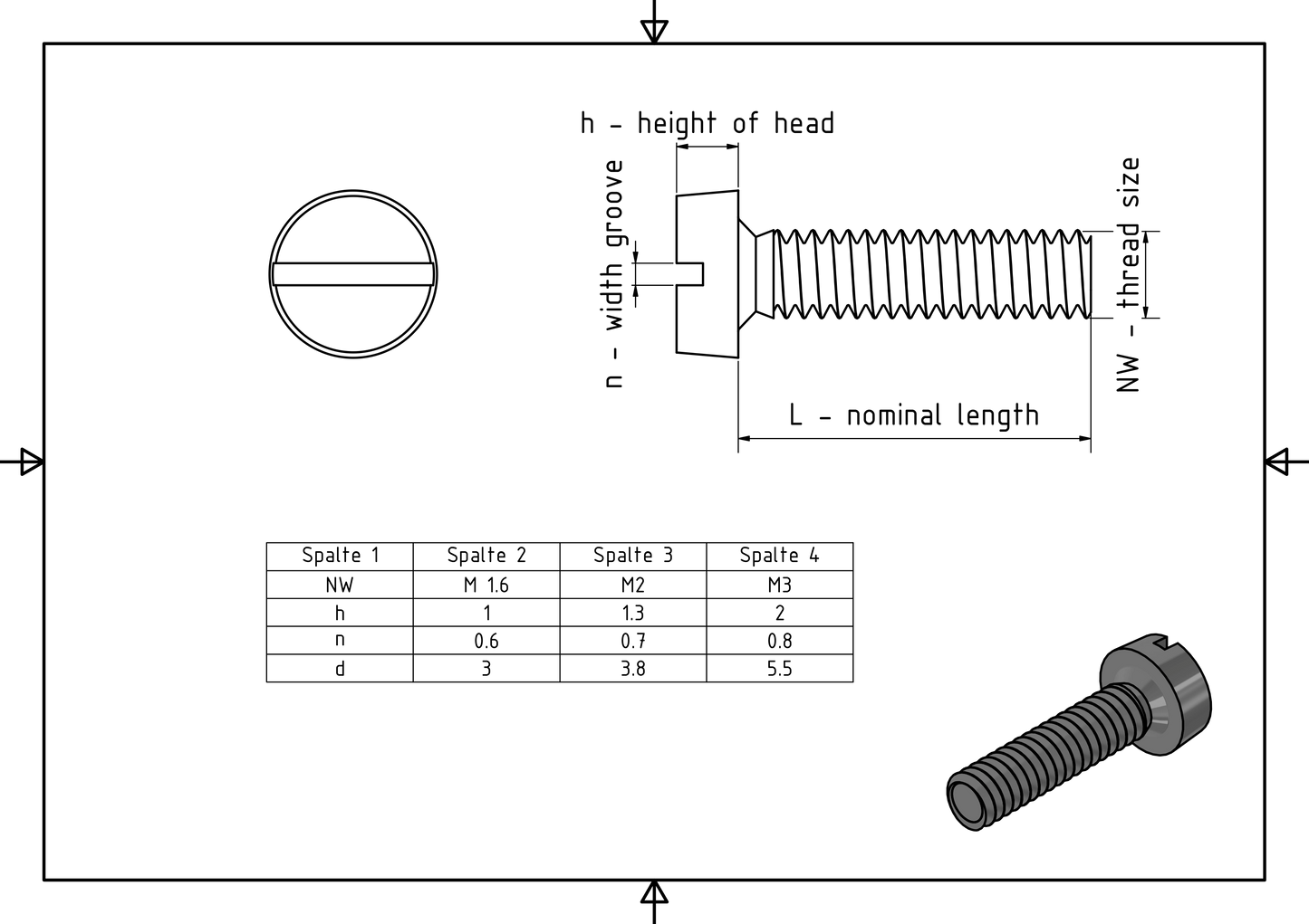 Screw with cylinder head and slot made of Titanium Grade 2 / pack of 10