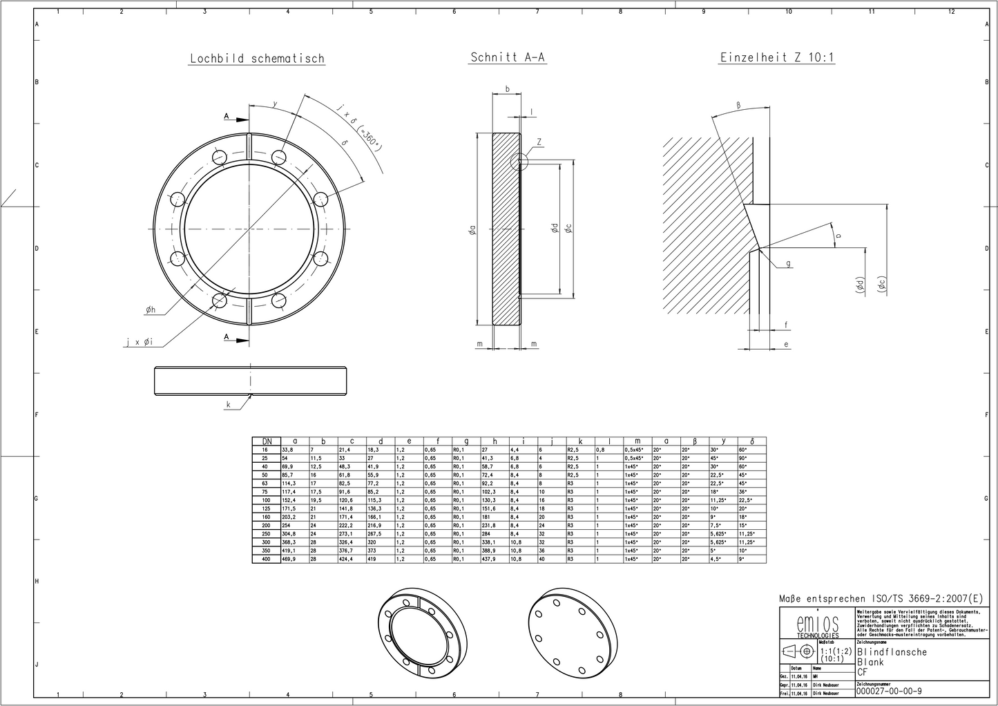 CF Blank Flange Metric Tapped